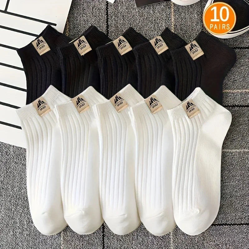 5/10 Pairs of High-Quality Men's Outdoor Sports Fitness Casual Socks in Black and White Color Comfortable