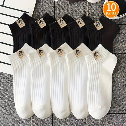 5/10 Pairs of High-Quality Men's Outdoor Sports Fitness Casual Socks in Black and White Color Comfortable