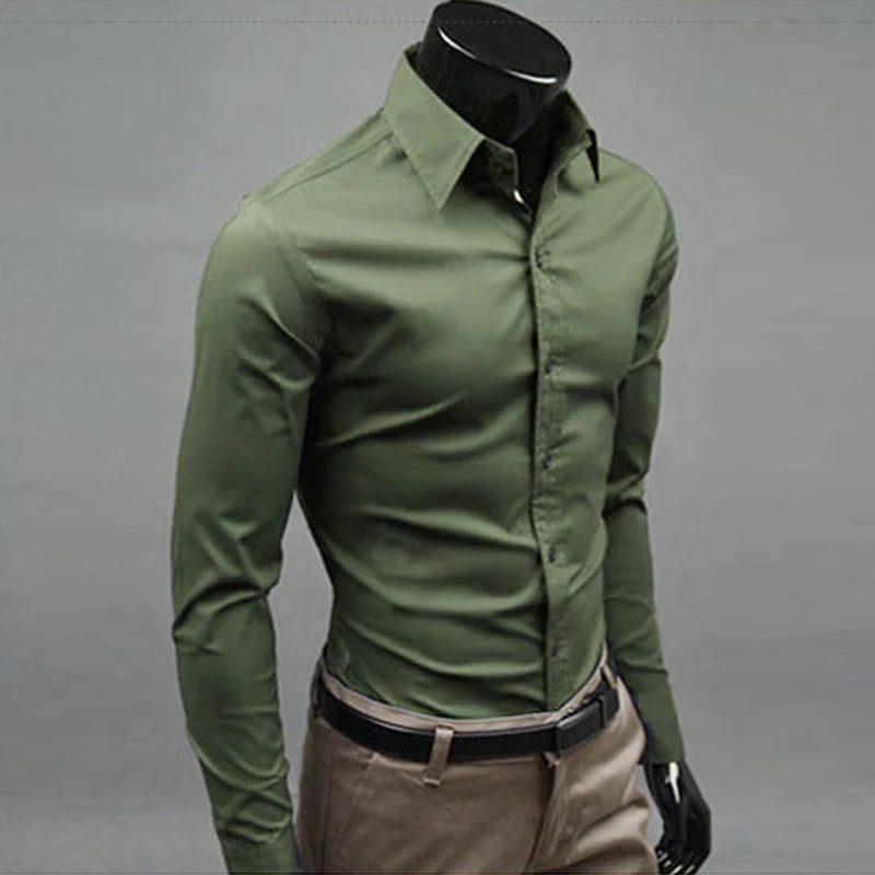 Men’s Long Sleeve Button-Up Shirt – Slim Fit Casual & Formal Wear