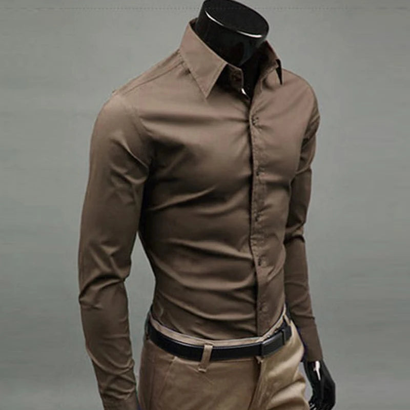 Men’s Long Sleeve Button-Up Shirt – Slim Fit Casual & Formal Wear