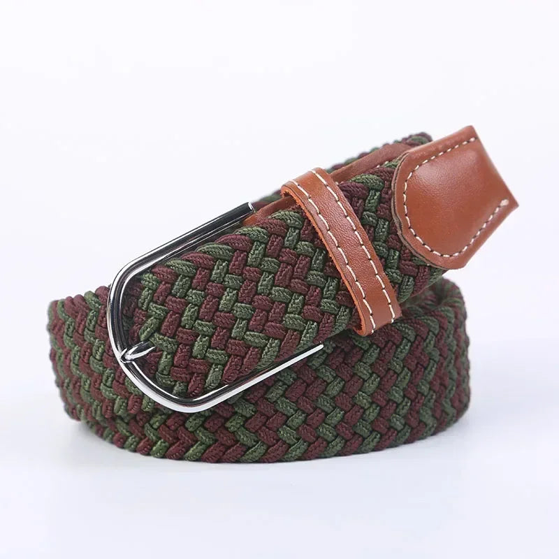Unisex Braided Stretch Canvas Belt – Metal Pin Buckle for Jeans & Pants (107–130cm)