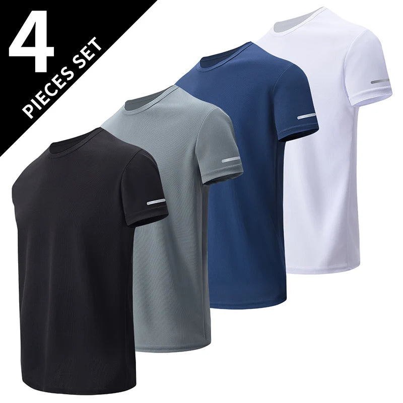 Men’s Solid Color T-Shirt – Round Neck, Short Sleeve, Printed Cuff Detail, Multi-Pack Options