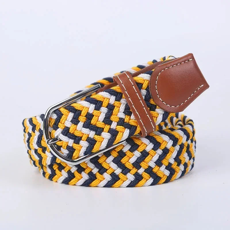 Unisex Braided Stretch Canvas Belt – Metal Pin Buckle for Jeans & Pants (107–130cm)