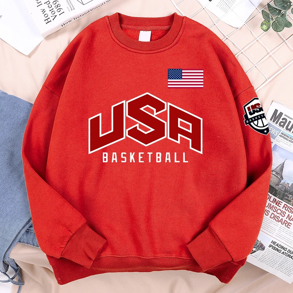 USA Basketball Graphic Hoodie – Oversized Hip Hop Fleece Sweatshirt for Men & Women Casual Streetwear