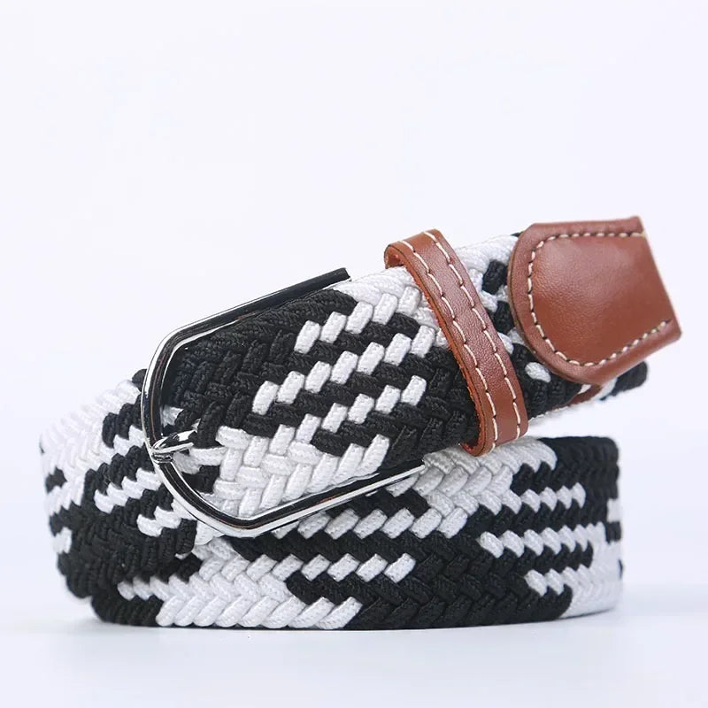 Unisex Braided Stretch Canvas Belt – Metal Pin Buckle for Jeans & Pants (107–130cm)