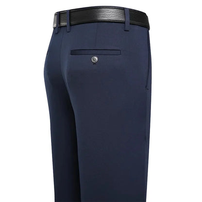 Men’s Business Casual Dress Pants – Straight Fit with Elastic Waist in Black & Navy Blue