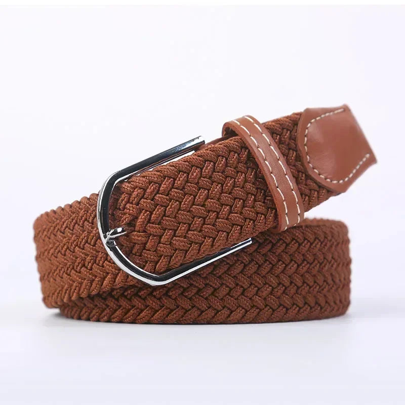 Unisex Braided Stretch Canvas Belt – Metal Pin Buckle for Jeans & Pants (107–130cm)