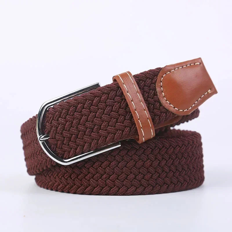 Unisex Braided Stretch Canvas Belt – Metal Pin Buckle for Jeans & Pants (107–130cm)