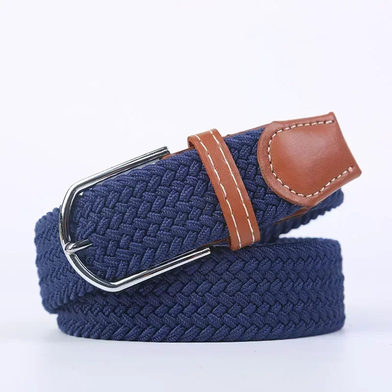 Unisex Braided Stretch Canvas Belt – Metal Pin Buckle for Jeans & Pants (107–130cm)