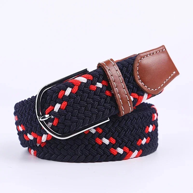 Unisex Braided Stretch Canvas Belt – Metal Pin Buckle for Jeans & Pants (107–130cm)