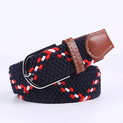 Unisex Braided Stretch Canvas Belt – Metal Pin Buckle for Jeans & Pants (107–130cm)