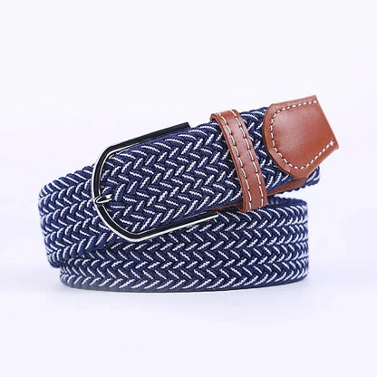 Unisex Braided Stretch Canvas Belt – Metal Pin Buckle for Jeans & Pants (107–130cm)