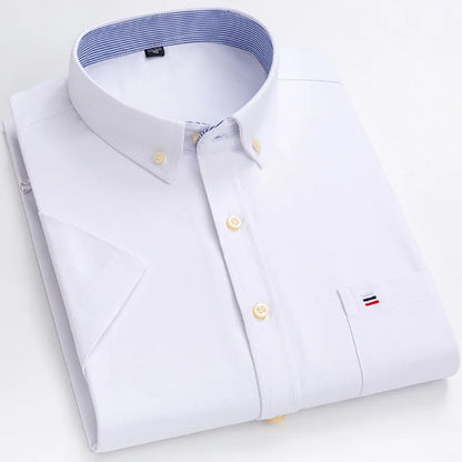 Men’s Plus Size Cotton Oxford Shirt – Short Sleeve, Plaid Stripes, Slim Fit Business Casual Style