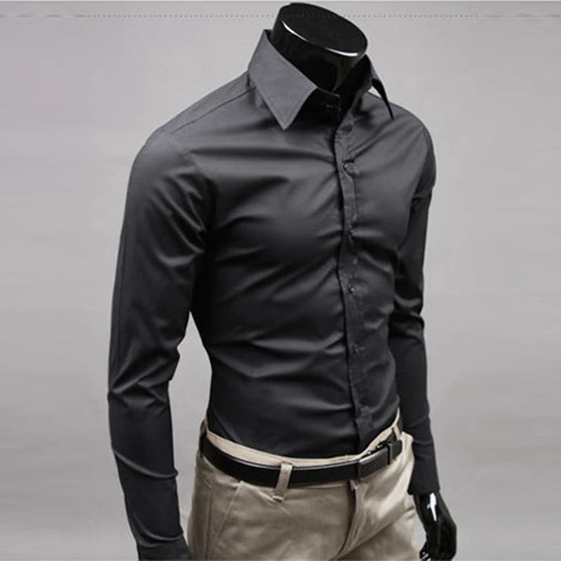 Men’s Long Sleeve Button-Up Shirt – Slim Fit Casual & Formal Wear