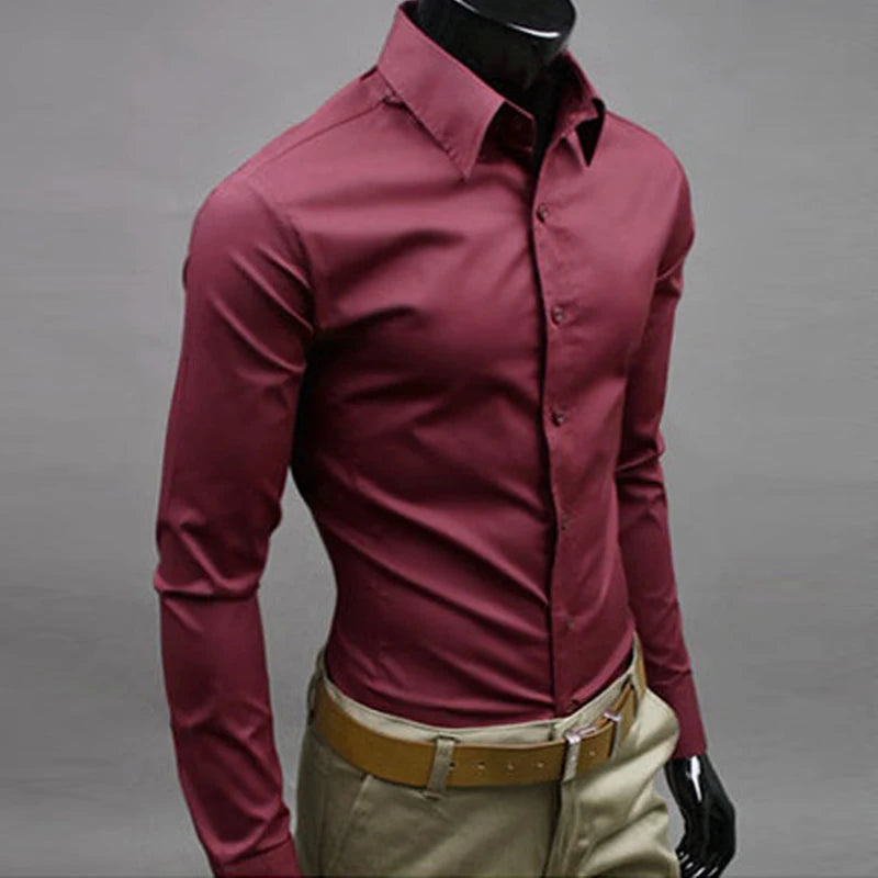 Men’s Long Sleeve Button-Up Shirt – Slim Fit Casual & Formal Wear