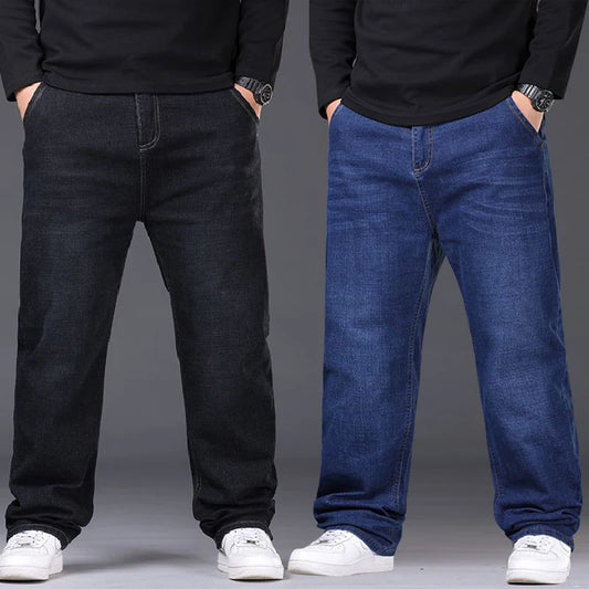 Men’s Plus Size Black Stretch Jeans – Straight Fit, Loose Casual