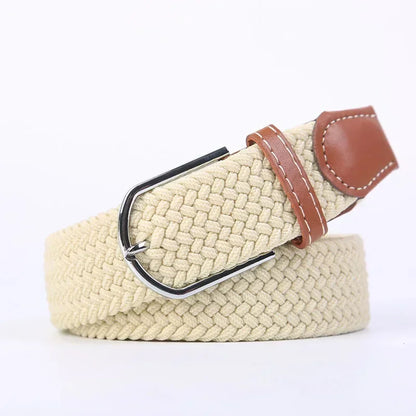 Unisex Braided Stretch Canvas Belt – Metal Pin Buckle for Jeans & Pants (107–130cm)