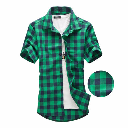 Men’s Checkered Short Sleeve Button-Up Shirt – Summer Casual Style