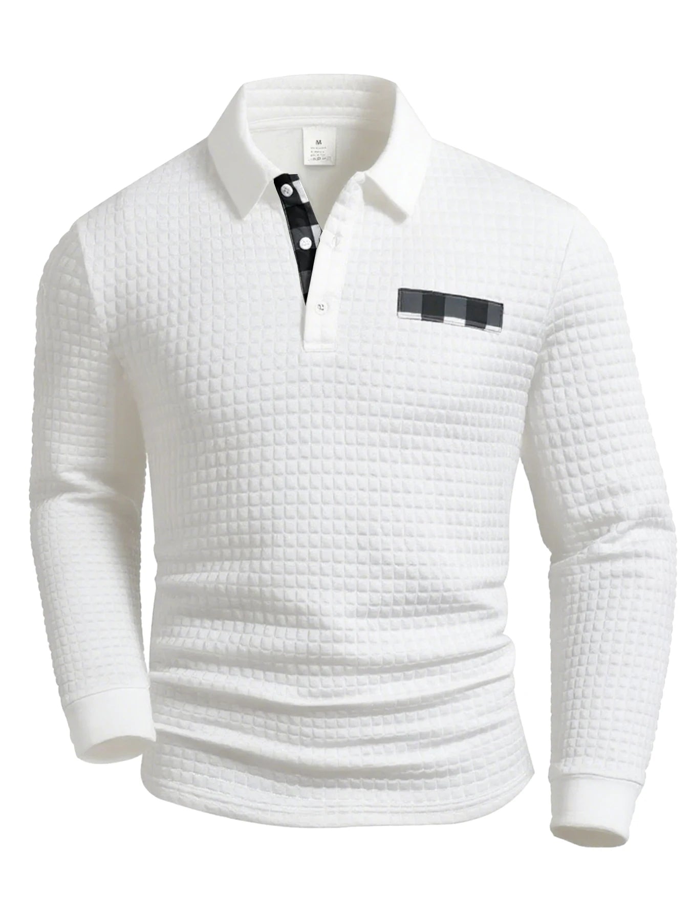 Men’s Long Sleeve Checkered Shirt – Button-Up, Textured Fabric