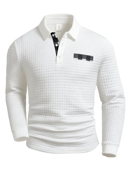 Men’s Long Sleeve Checkered Shirt – Button-Up, Textured Fabric