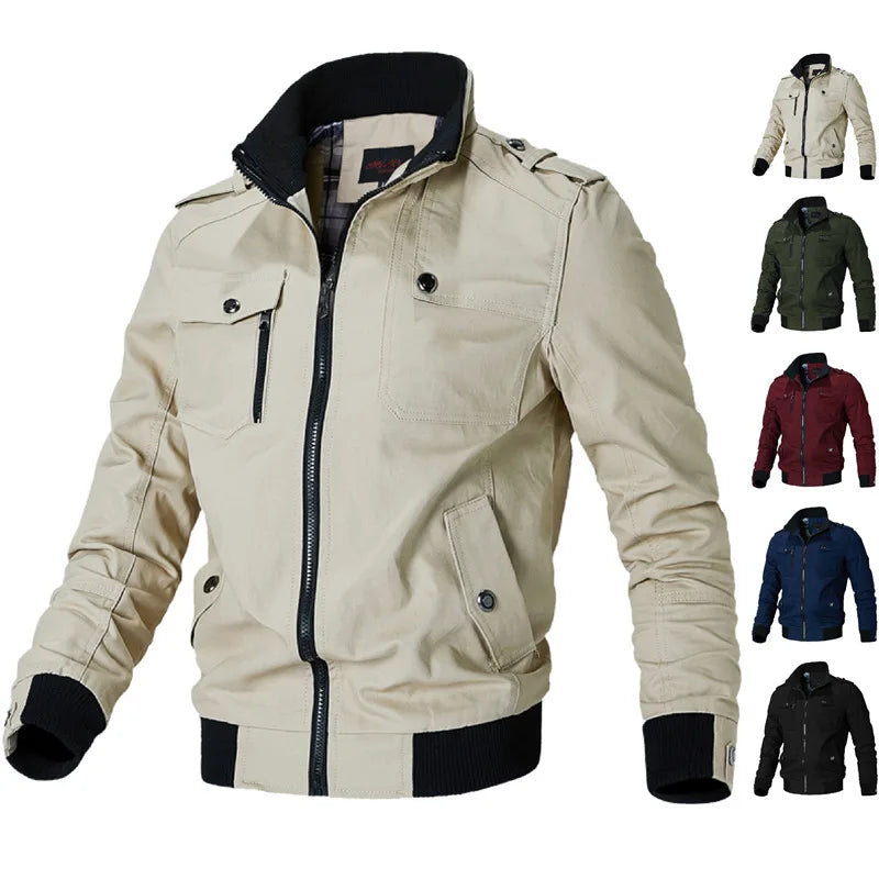 Men’s Casual Bomber Jacket – Slim Fit Military Windbreaker Coat for Streetwear Fashion