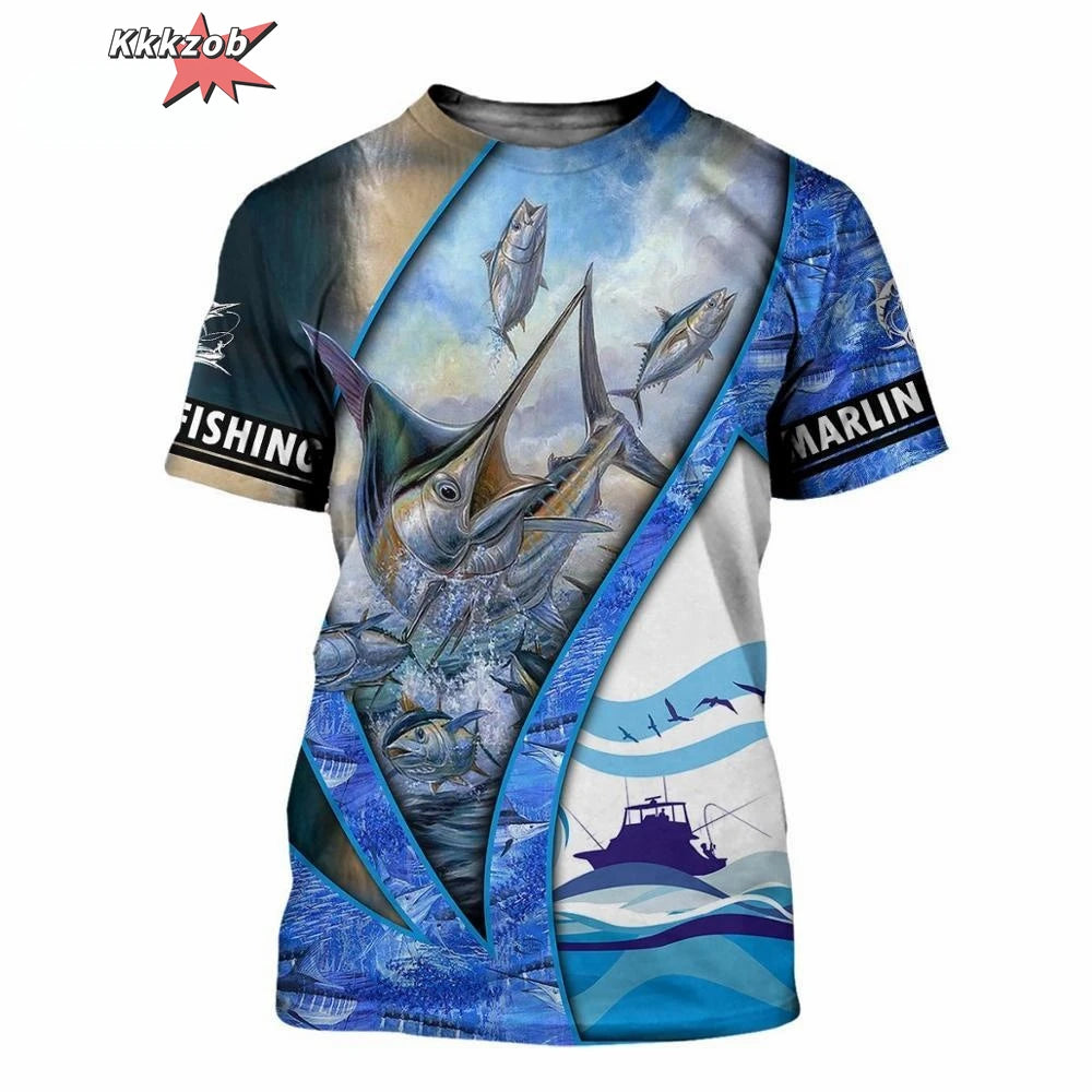 Men’s 3D Fishing Print Oversized T-Shirt – Short Sleeve Outdoor Top