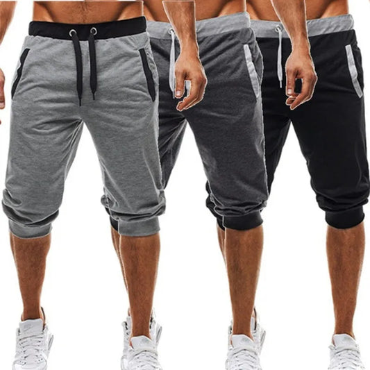 New Mens cross-border sports pants men's casual jogging shorts elastic fitness pants cropped pants M-4XL Men