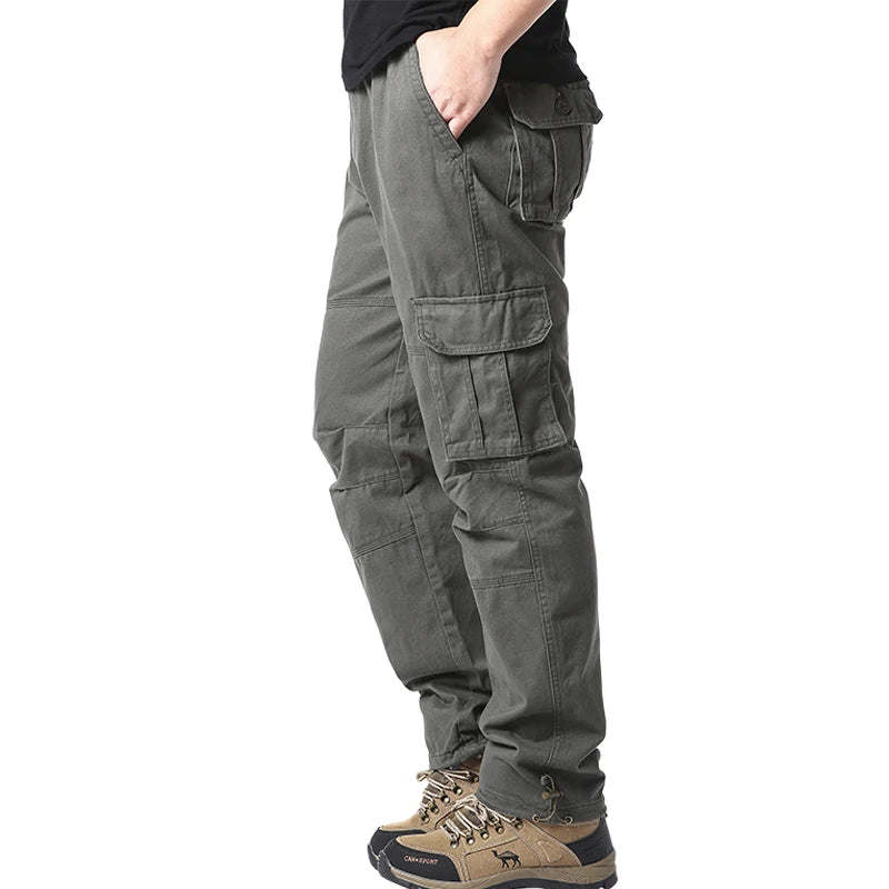 Men’s Tactical Cargo Pants – Cotton, Elastic Waist, Loose Fit, Multi-Pocket