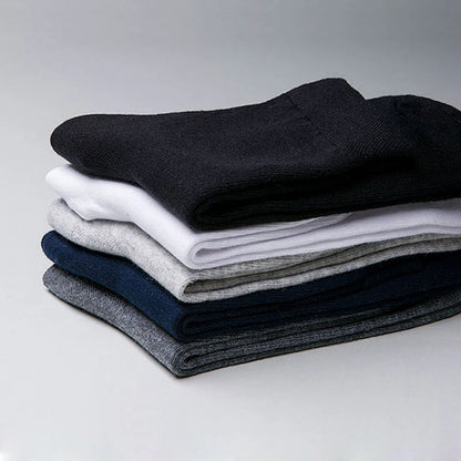 5 Pairs Men Business Socks Middle Tube Solid Color Black White Gray Blue