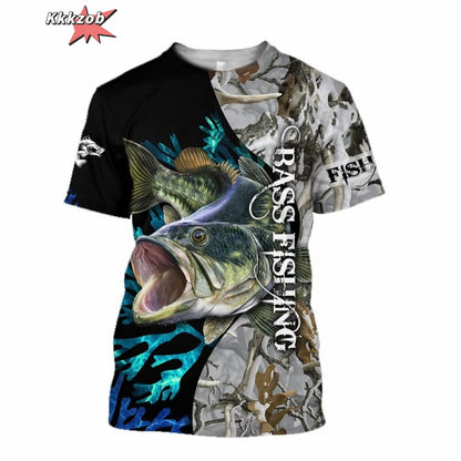 Men’s 3D Fishing Print Oversized T-Shirt – Short Sleeve Outdoor Top