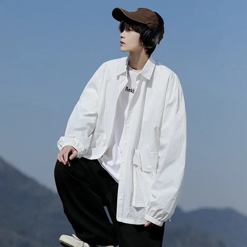 Men’s Lightweight Casual Jacket – Breathable Loose-Fit Sun Protection Coat with Large Pockets