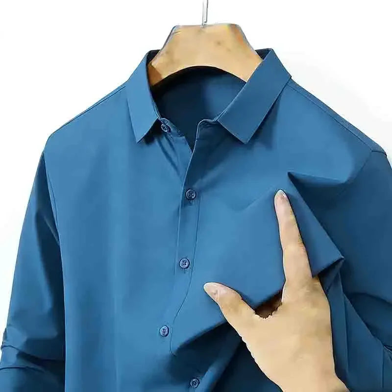 Men’s Non-Iron Teal Blue Long Sleeve Button-Up Shirt – Business Wear