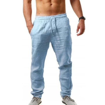 Men’s Cotton Linen Wide-Leg Pants – Breathable Drawstring Casual Wear