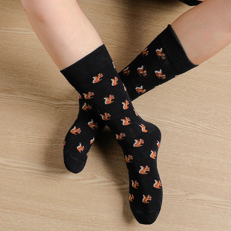 5-Pack Men’s Cotton Dress Socks – Funny Animal & Cartoon Print Casual Mid-Calf Business Socks