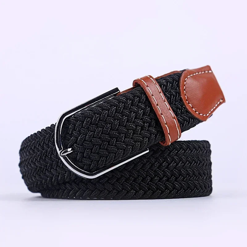 Unisex Braided Stretch Canvas Belt – Metal Pin Buckle for Jeans & Pants (107–130cm)
