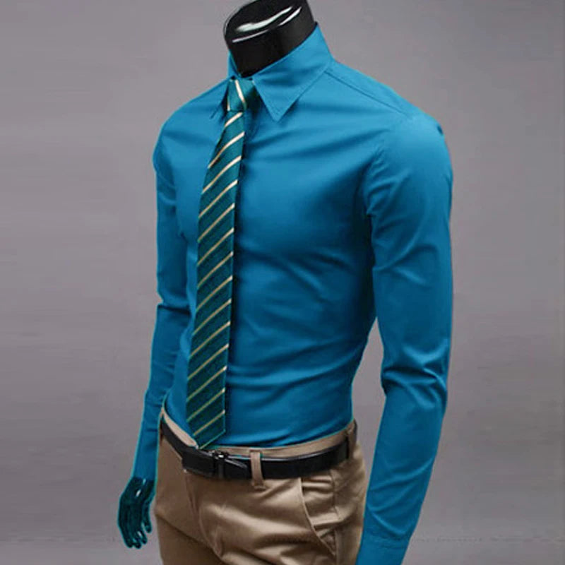 Men’s Long Sleeve Button-Up Shirt – Slim Fit Casual & Formal Wear