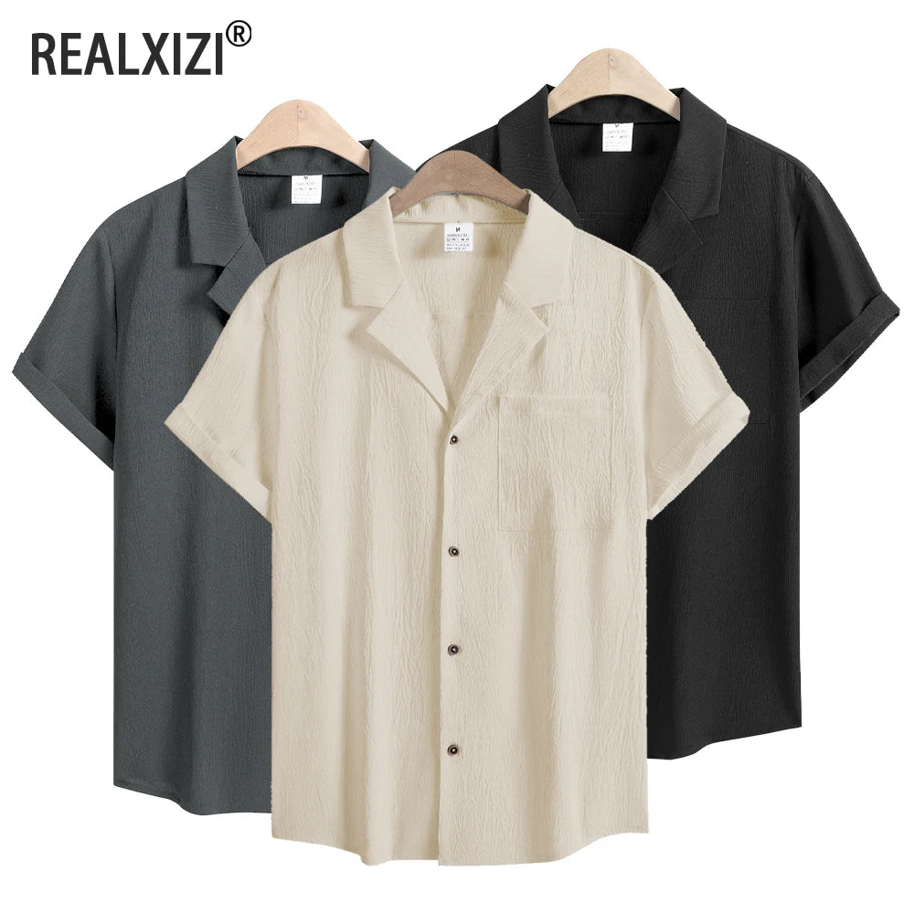 Men’s Casual Solid Color Short Sleeve Shirt – Comfortable Summer Top