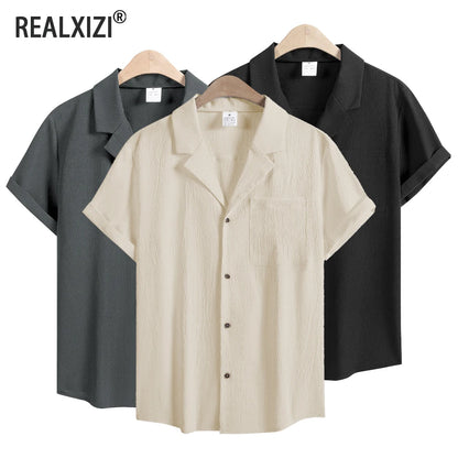 Men’s Casual Solid Color Short Sleeve Shirt – Comfortable Summer Top