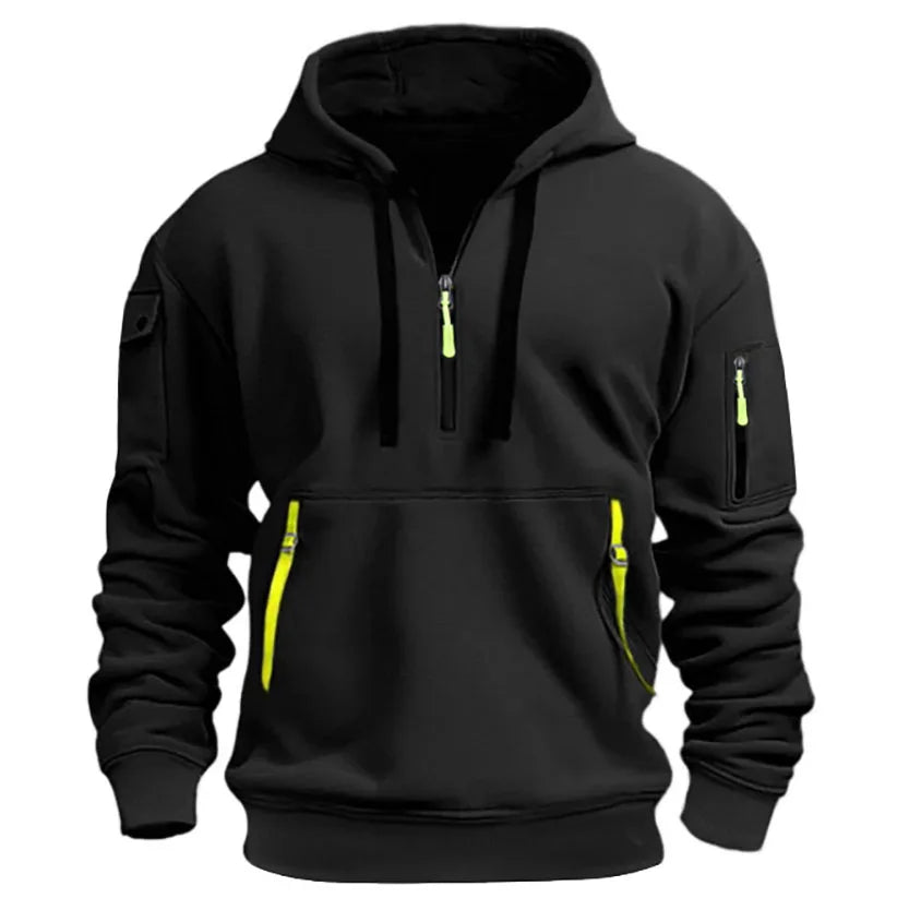 Men’s Windproof Hooded Jacket – Casual Patchwork Zip-Up Coat Long Sleeve Lightweight Outerwear (S–4XL)