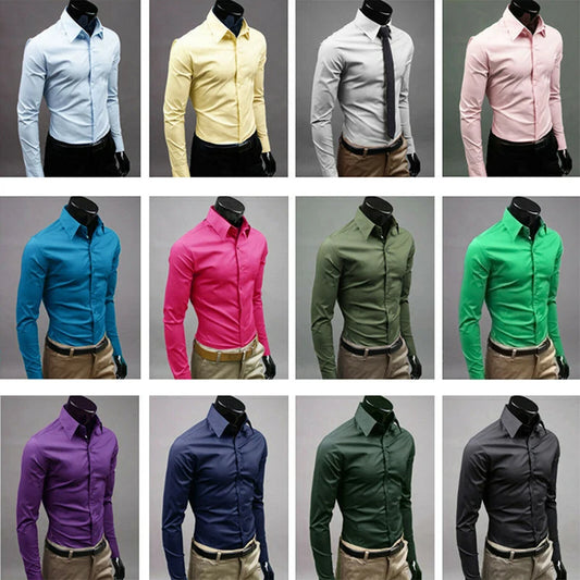 Men’s Long Sleeve Button-Up Shirt – Slim Fit Casual & Formal Wear