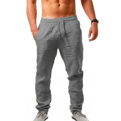 Men’s Cotton Linen Wide-Leg Pants – Breathable Drawstring Casual Wear
