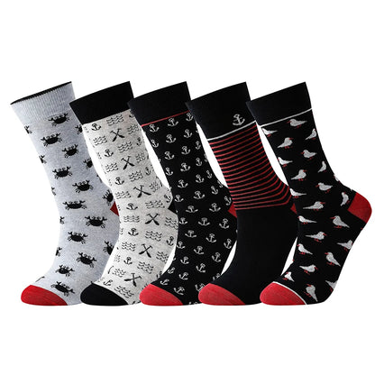 5-Pack Men’s Cotton Dress Socks – Funny Animal & Cartoon Print Casual Mid-Calf Business Socks