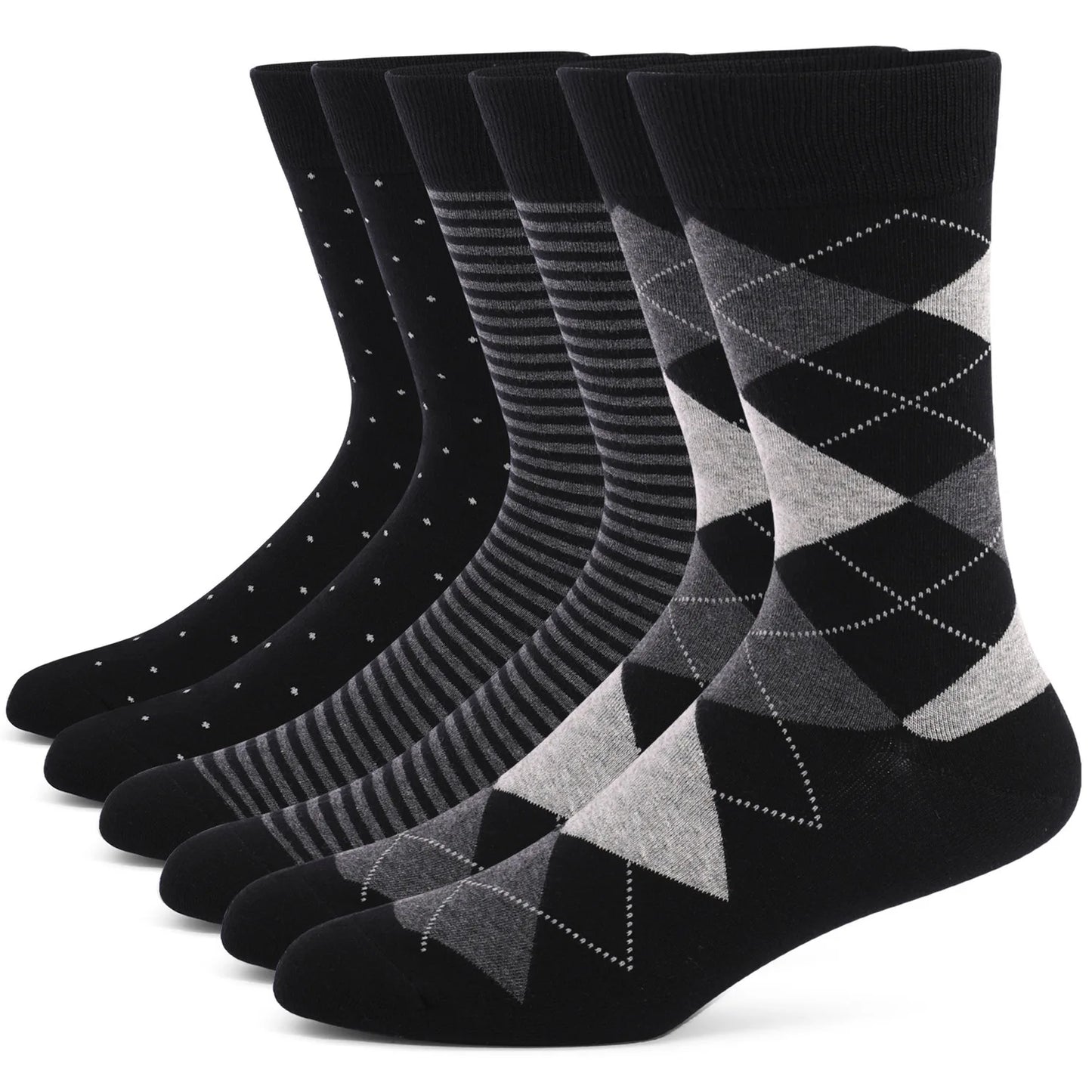 Men’s Combed Cotton Dress Socks – Breathable Argyle Crew Socks, Casual & Business Style,