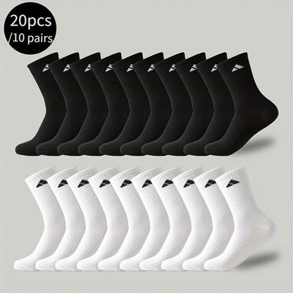 Men’s Athletic Crew Socks(10 Pairs) – Black & White Breathable Cushioned Socks for Running, Gym & Everyday Wear