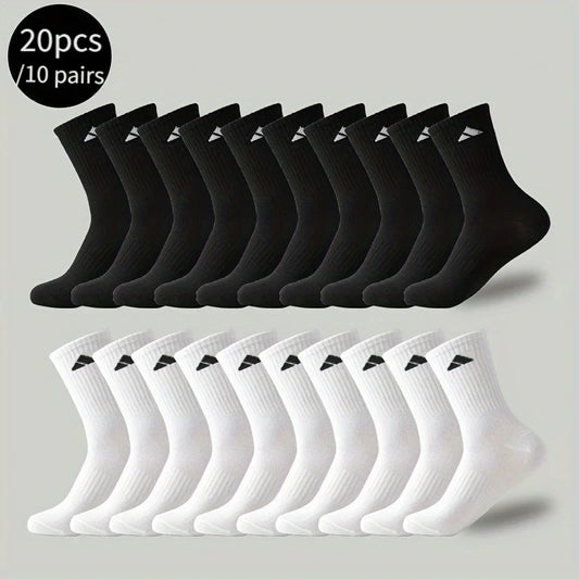 Men’s Athletic Crew Socks(10 Pairs) – Black & White Breathable Cushioned Socks for Running, Gym & Everyday Wear