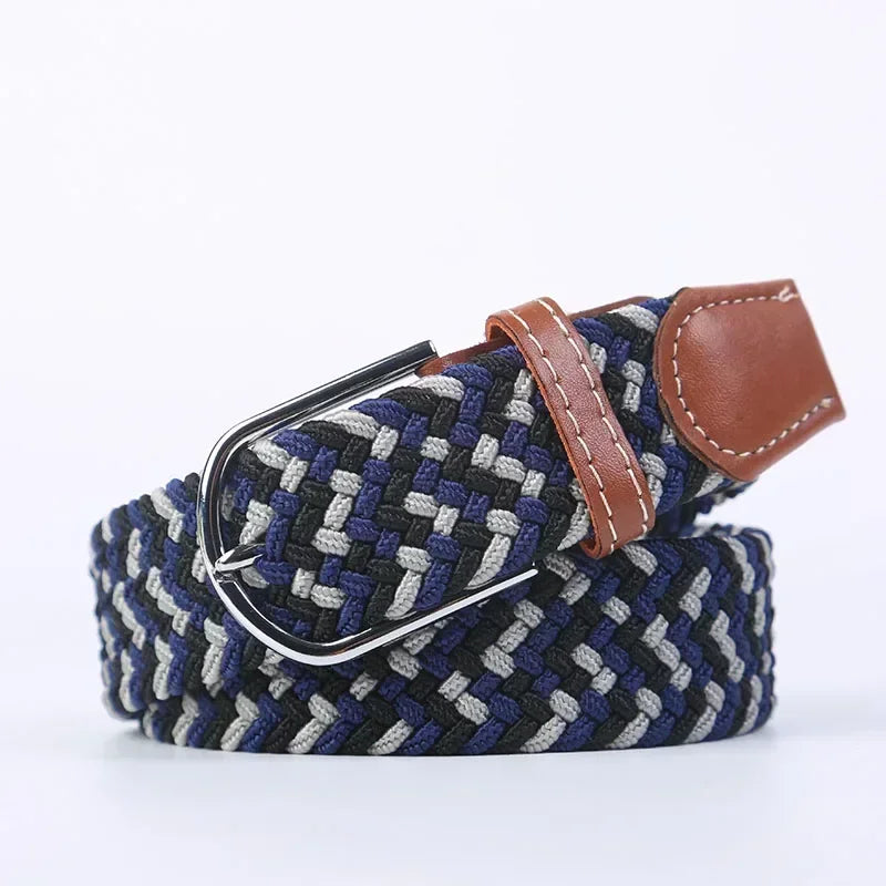 Unisex Braided Stretch Canvas Belt – Metal Pin Buckle for Jeans & Pants (107–130cm)