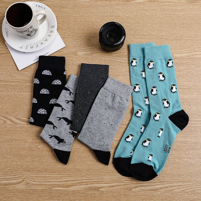 5-Pack Men’s Cotton Dress Socks – Funny Animal & Cartoon Print Casual Mid-Calf Business Socks
