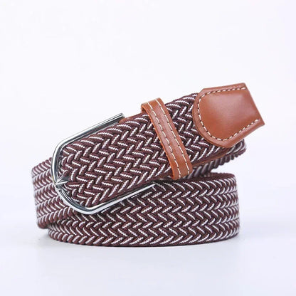 Unisex Braided Stretch Canvas Belt – Metal Pin Buckle for Jeans & Pants (107–130cm)