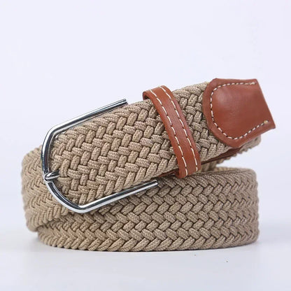 Unisex Braided Stretch Canvas Belt – Metal Pin Buckle for Jeans & Pants (107–130cm)