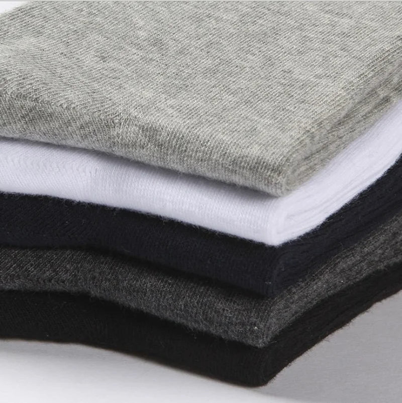 5 Pairs Men Business Socks Middle Tube Solid Color Black White Gray Blue